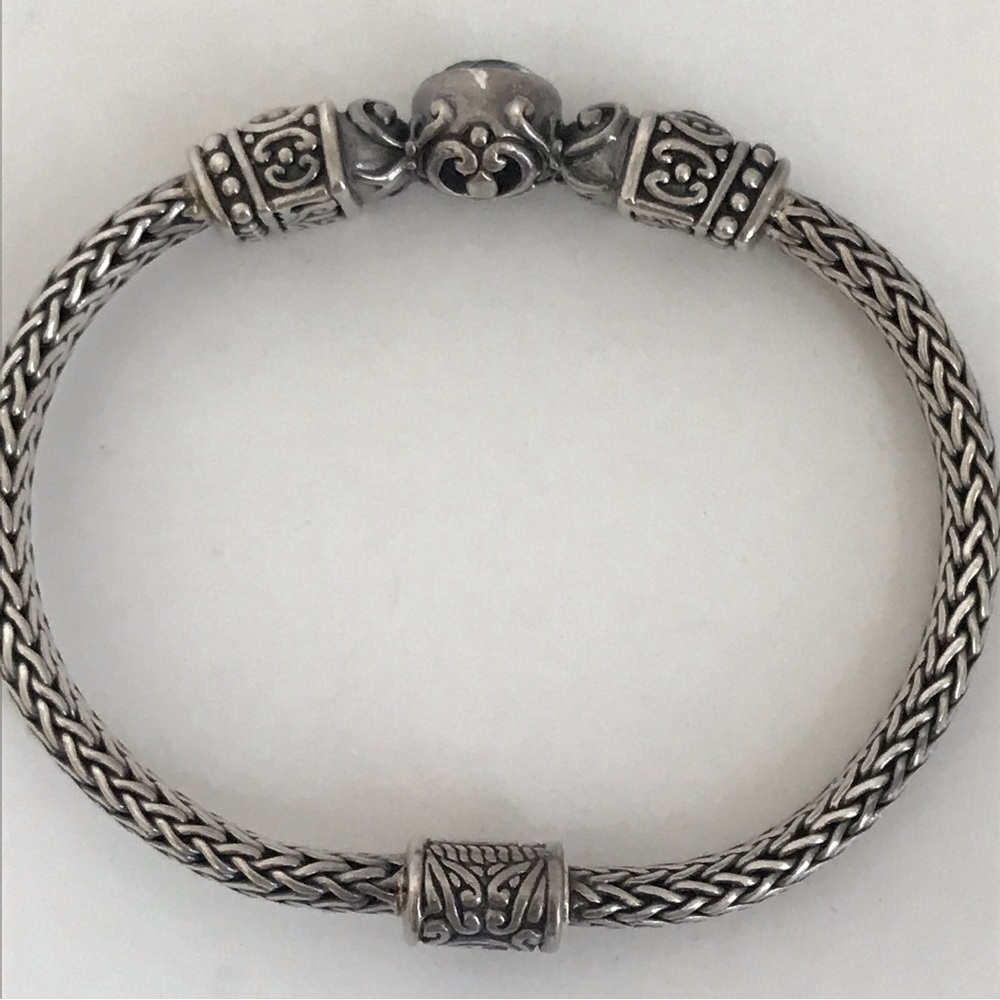 Vintage KC Indo Sterling Silver Blue Topaz Amethyst Spiga Wheat Bracelet 8" 35 g - Picture 9 of 16